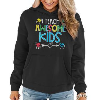 I Teach Awesome Kids Autism Awareness Sped Teacher Me Women Hoodie Graphic Print Hooded Sweatshirt - Thegiftio UK