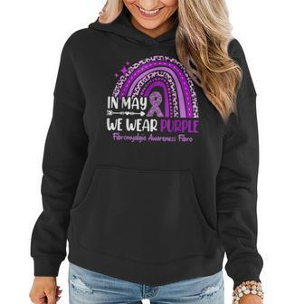 In May We Wear Purple Rainbow Fibromyalgia Awareness 2022 Women Hoodie Graphic Print Hooded Sweatshirt - Thegiftio UK