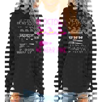 In October We Wear Pink Skull Halloween Breast Cancer Women Hoodie Graphic Print Hooded Sweatshirt - Thegiftio