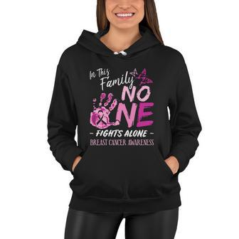 In This Family No One Fights Alone Breast Cancer Awareness Gift Women Hoodie - Monsterry