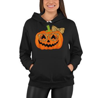 Jack O Lantern Face Pumpkin Halloween Leopard Print Glasses V6 Women Hoodie - Seseable
