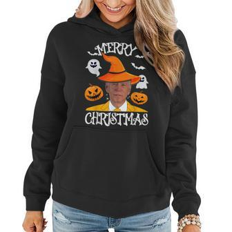 Joe Biden Merry Christmas Halloween Jokes Pumpkin Ghost Women Hoodie Graphic Print Hooded Sweatshirt - Thegiftio UK