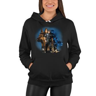 K-9 With Police Officer Silhouette Women Hoodie - Monsterry