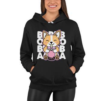 Kawaii Boba Cute Anime Dog Corgi Kawaii Tea Drjnk Dark Women Hoodie - Monsterry AU