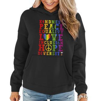 Kindness Equality Love Lgbtq Rainbow Flag Gay Pride Month Women Hoodie - Thegiftio UK