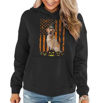 Labrador Retriever Dog Pumpkin American Flag Witch Halloween Women Hoodie Graphic Print Hooded Sweatshirt - Thegiftio UK
