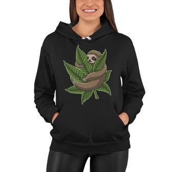 Lazy Sloth Cannabis Leaf Women Hoodie - Monsterry