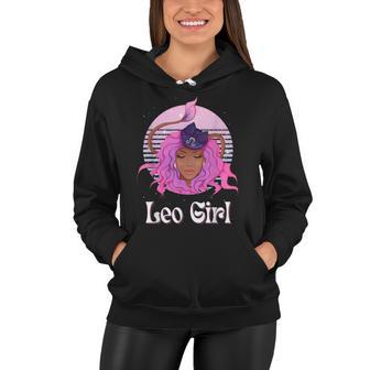 Leo Girl African American Kawaii Zodiac August Birthday Leo Women Hoodie - Seseable