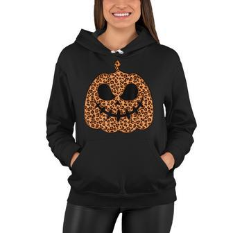 Leopard Jack O Lantern Pumpkin Halloween Print Lazy Costume Women Hoodie - Seseable