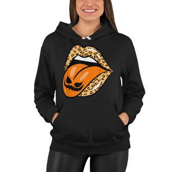 Leopard Lips Mouth Pumpkin Tongue Costume Halloween Women Women Hoodie - Seseable