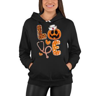 Leopard Love Cna Halloween Nurse Doctor Pumpkin Fall Women Hoodie - Seseable