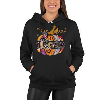 Leopard Pumpkin Tk Teacher Halloween Trick Or Teach Women Hoodie - Seseable
