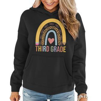 Leopard Rainbow Third Grade Teacher Student Back To School Women Hoodie Graphic Print Hooded Sweatshirt - Thegiftio UK
