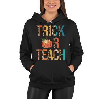 Leopard Trick Or Teach Pumpkin Teacher Halloween Costume Women Hoodie - Seseable