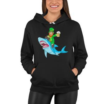 Leprechaun Riding Shark St Patricks Day Women Hoodie - Thegiftio UK