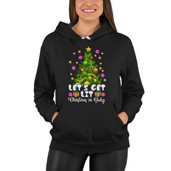 Lets Get Lit Christmas In July Funny Christmas Tree Pajamas Gift Women Hoodie - Thegiftio UK
