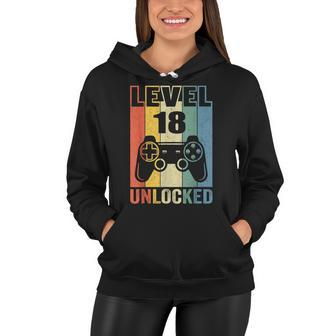 Level 18 Unlocked 18Th Video Gamer Birthday Boy Gift V2 Women Hoodie - Seseable