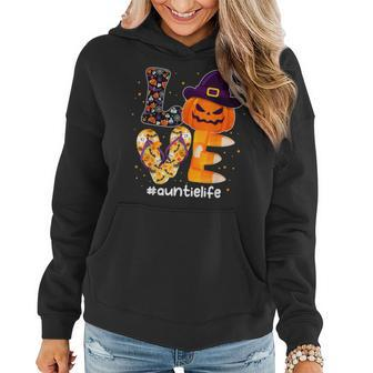 Love Auntie Life Punpkin Autumn Fall Halloween Costume Women Hoodie Graphic Print Hooded Sweatshirt - Thegiftio UK