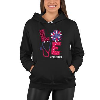 Love Heart Stethoscope Nurse Life Funny 4Th Of July Women Hoodie - Monsterry CA