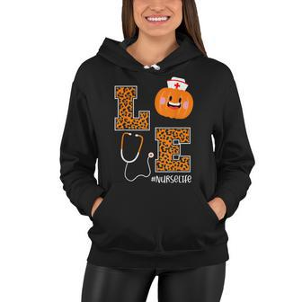 Love Nurse Life Pumpkin Leopard Fall Halloween Nurses Women Hoodie - Seseable