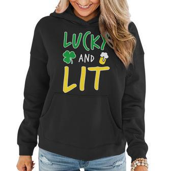 Lucky And Lit St Patricks Day Graphic Design Printed Casual Daily Basic Women Hoodie