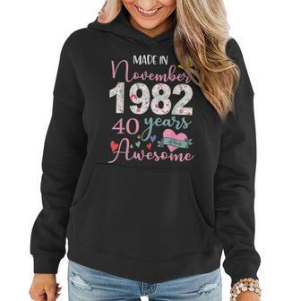 Made In November 1982 40 Year Of Being Awesome 40Th Birthday Women Hoodie Graphic Print Hooded Sweatshirt - Thegiftio UK