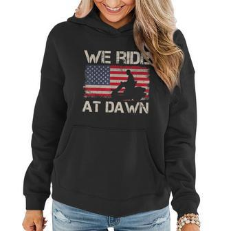 Mens Fathers Day We Ride At Dawn Mens Lawnmower Usa Flag Mowing Women Hoodie - Thegiftio UK