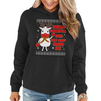 Merry Christmas And Stay Away From Me Reindeer Ugly Sweater Graphic Design Printed Casual Daily Basic Women Hoodie - Thegiftio UK