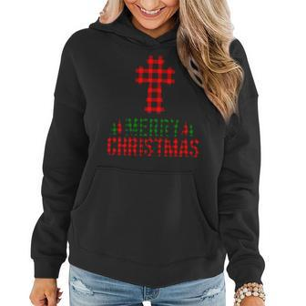 Merry Christmas Buffalo Plaid Cross Women Hoodie - Thegiftio UK