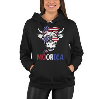 Moorica Highland Cow 4Th Of July Design Usa Patriotic Cow V2 Women Hoodie - Seseable
