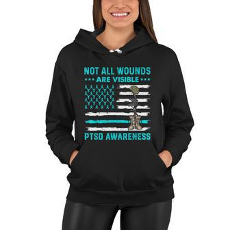 Not All Wounds Are Visible Ptsd Awareness Teal Ribbon Women Hoodie - Monsterry
