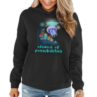 Oceans Of Possibilities Summer Reading 2022 Coral Jellyfish Women Hoodie Graphic Print Hooded Sweatshirt - Thegiftio UK