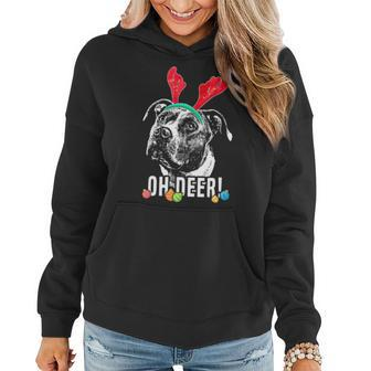 Oh Deer Funny Pit Bull Xmas Women Hoodie Graphic Print Hooded Sweatshirt - Thegiftio UK