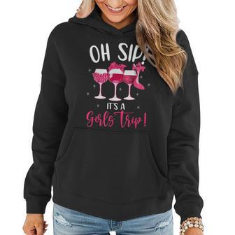 Oh Sip Its A Girls Trip Fun Wine Party Leopard Sunglasses Women Hoodie Graphic Print Hooded Sweatshirt - Thegiftio UK
