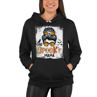 One Spooky Mama For Halloween Messy Bun Mom Monster Bleached V5 Women Hoodie - Seseable