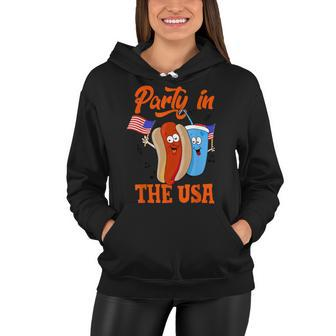Party In The Usa Hot Dog Love Usa Funny Fourth Of July Women Hoodie - Seseable