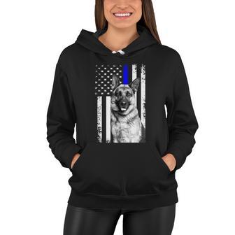 Patriotic German Shepherd Dog American Flag Thin Blue Line Gift Women Hoodie - Monsterry DE