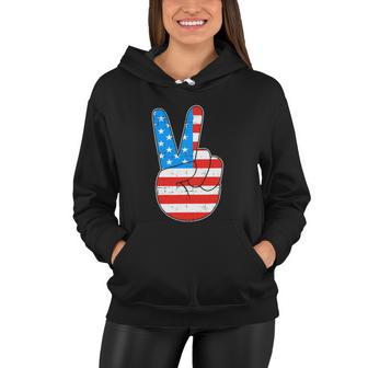 Peace Hand Sign For 4Th Of July American Flag Women Hoodie - Monsterry AU
