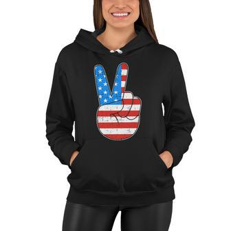 Peace Hand Sign With Usa American Flag For 4Th Of July Funny Gift Women Hoodie - Monsterry AU