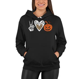 Peace Love Pumpkin Fall Leopard Halloween Girls Kids Gift Women Hoodie - Seseable