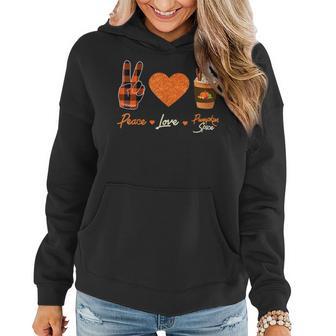 Peace Love Pumpkin Spice Fall Autumn Plaid Drinks Halloween Women Hoodie - Thegiftio UK