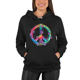 Peace Sign Love Flowers 60S 70S Tie Dye Hippie Costume Women Hoodie - Monsterry UK