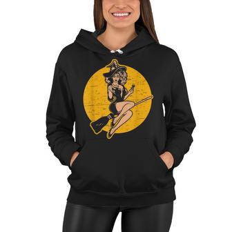 Pin Up Witch Halloween Pinup Girl Halloween Women Hoodie - Seseable