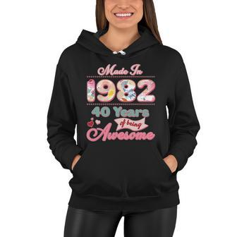 Pink Floral Made In 1982 40 Years Of Being Awesome Birthday Women Hoodie - Monsterry