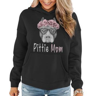 Pittie Mom Floral Heart Glasses Pitbull Dog Lovers Women Hoodie - Thegiftio UK