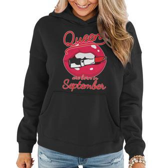 Queens Are Born In September Lipstick Graphic Design Printed Casual Daily Basic Women Hoodie - Thegiftio UK