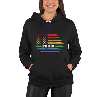 Rainbow Distressed American Flag Pride Month Lbgt Women Hoodie - Monsterry UK