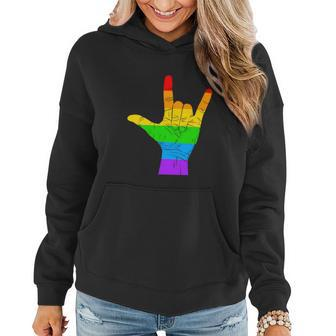 Rainbow Flag Hand Rock Sign Lgbt Gay Pride Graphic Design Printed Casual Daily Basic Women Hoodie - Thegiftio UK