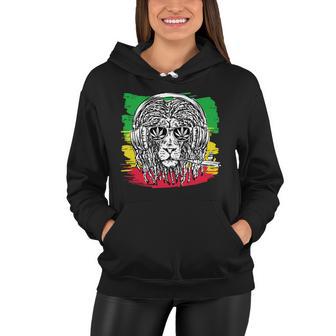 Rasta Lion With Glasses Smoking A Joint Women Hoodie - Monsterry UK