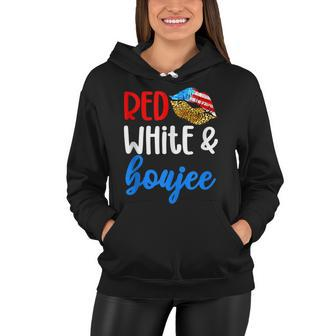 Red White And Boujee Funny 4Th Of July American Flag Lips Women Hoodie - Seseable